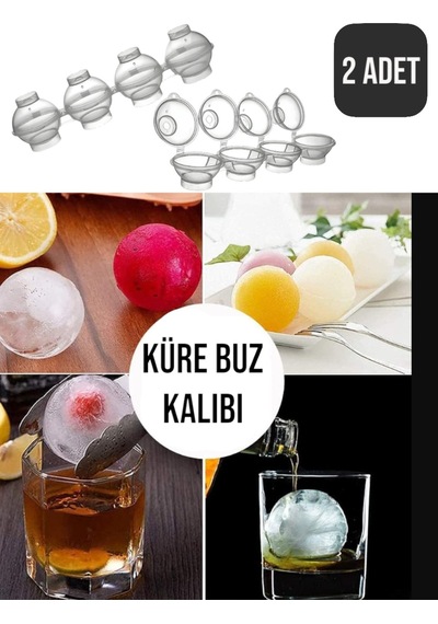 2 Adet 4'lü Küre Buz Topu Kalıbı Yuvarlak İçecek Buz Topu Dondurucu Buzluk Saklama Ve Sunum Kabı Diğer
