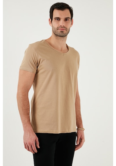 Buratti Pamuklu Slim Fit V Yaka Basic Erkek T Shirt 5412001 Vizon