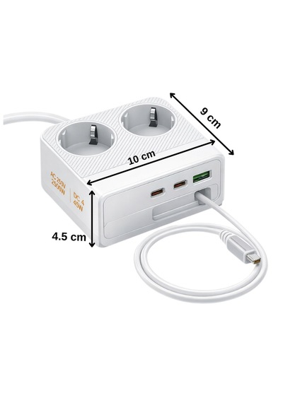 45w Pd Hızlı Şarjlı 2 Li Akım Korumalı Priz 2x Type-c + Usb-a 2500w Çoklu Şarj İstasyonu 1