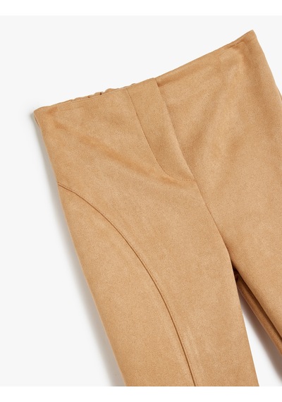 Koton Standart Bel Slim Fit Suni Süet İspanyol Paça Pantolon Deve Tüyü 5wkg40316ak Taba