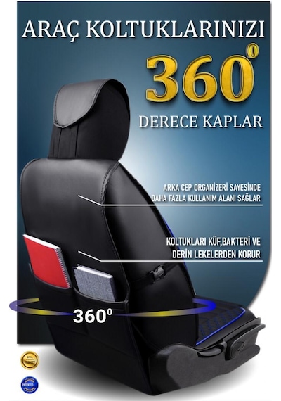 Mini Cooper Deri Oto Koltuk Kılıfı Ön Arka Set Siyah Mavi Elit Model Şhn