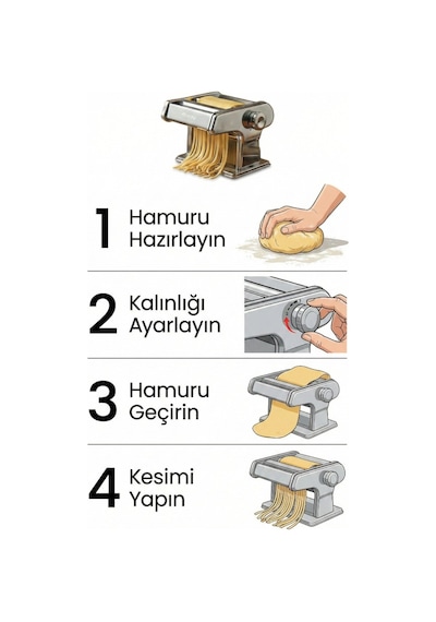 Manuel Makarna Makinesi - Erişte Ve Hamur Açma Makinesi - Çift Kesici Başlıklı - 9 Kademe Ayarlı Gri