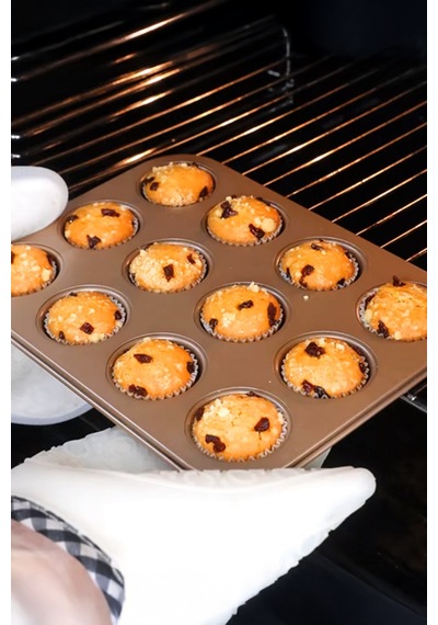 12'li Yapışmaz Muffin Cupcake Kek Kalıbı Karbon Çelik Siyah Diğer
