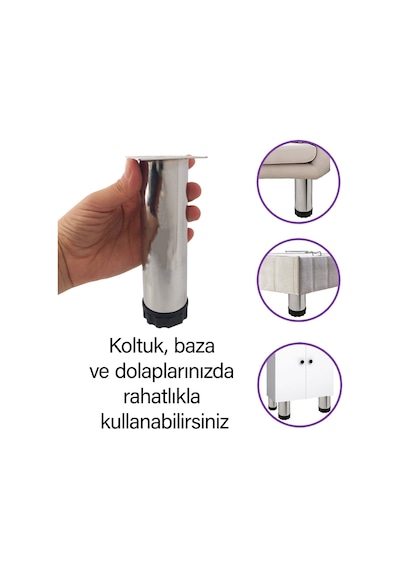 4 Adet Metal Ayarlanabilir 15 Cm Krom Destek Ayağı Mobilya Kanepe Baza Koltuk Dolap Sehpa Tv Ünitesi Ayağı