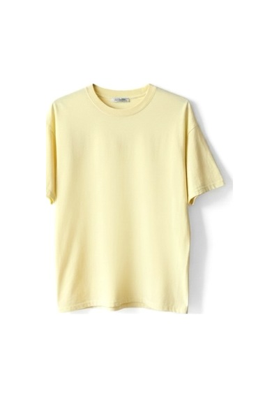 Feg Store %65 Pamuklu Kadın Oversize Sarı Fit Bisiklet Yaka T-shirt