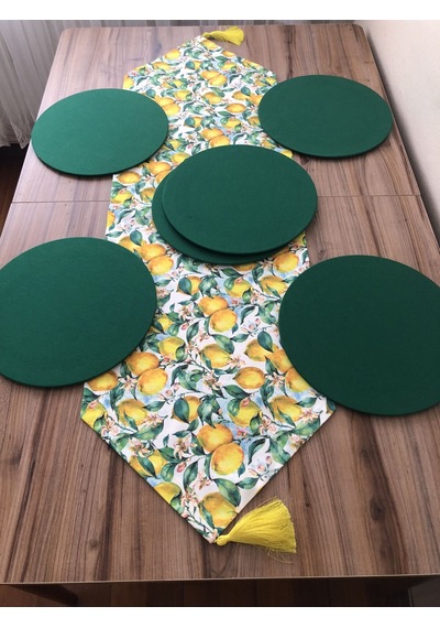 Vintage Limonlar Desenli Runner & Supla Çok Renkli