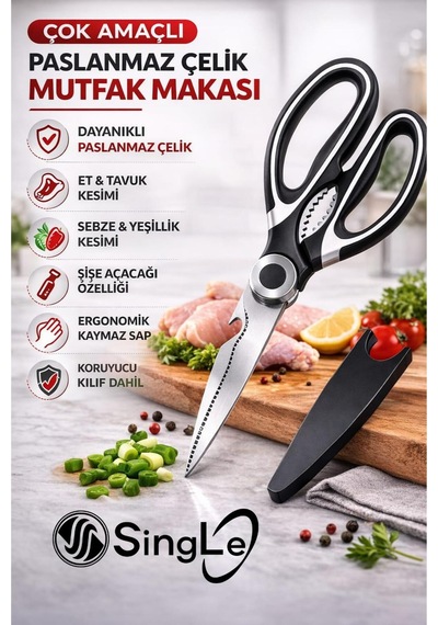 Premium Çelik Mutfak Makası Saklama Kılıflı Çok Amaçlı
