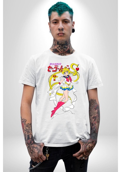 Sailor Moon Anime Usagi Tsukino Unisex Unisex Beyaz Organik Baskılı T-shirt Penye Yüksek Kalite Beyaz