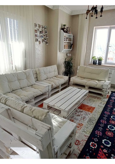 Dış Mekan Palet Minderi Seti Takımı Krem 120x80 120x40 Rmskrem Bej