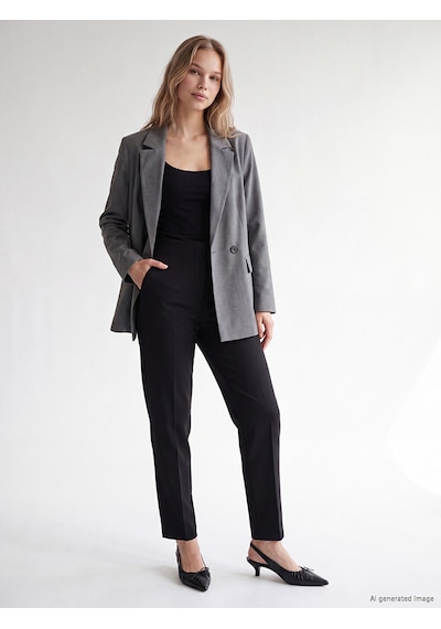 Lcw Vision Gri Kruvaze Yaka Kadın Blazer Ceket