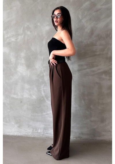 Kahverengi Çift Pileli Kemerli Pantolon Mg2330 Kahverengi