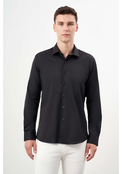Morven Erkek Siyah Basic Düz Desen İtalyan Yaka Slim Fit Gömlek 25mc004001001 Siyah