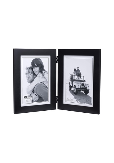 Çift Dikey 5x7 Resim Çerçevesi - Geniş Gerçek Ahşap Kalıp, Gerçek Cam - Siyah