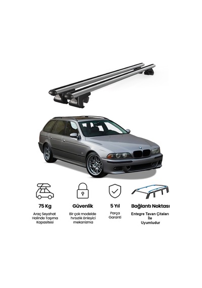 Venüs Bmw 5 Series Touring E39 1997-2000 Uyumlu Gri Ara Atkı Port Bagaj Tavan Barı