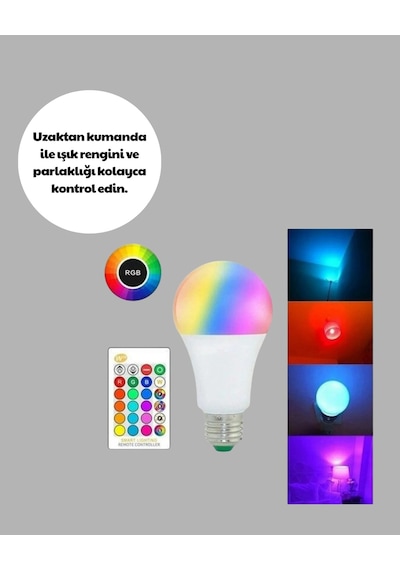 Hubrendy Tekno A Kalite 2025 Rgb Led Ampul Uzaktan Kumandalı 16 Renkli Lamba