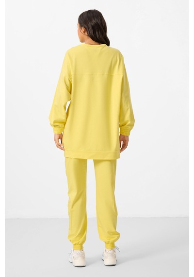 Limon O Yaka Basic Oversize Kadın Eşofman Tunik Takım - 95347 Sarı