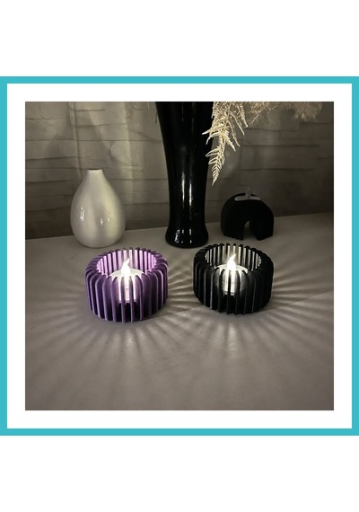 Bezos 3d Baskı Modern Çizgili Mumluk - Tealight Mumluk 1 Adet -mor Dfnbez