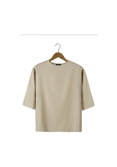 Erkek Krem Fakir Kol Keten T-shirt Krem