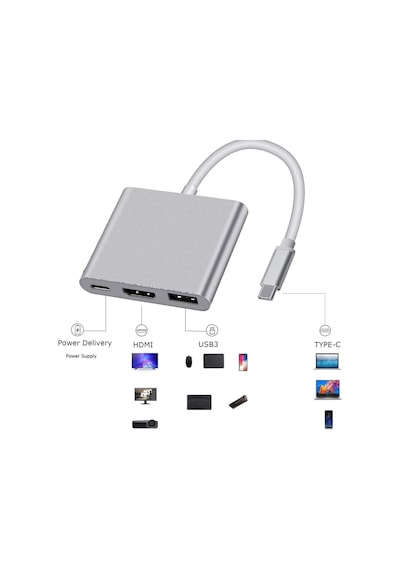Uyumlu Usb Type-C Bilgisayar, Laptop, Notebook Için 3In1 Çevirici