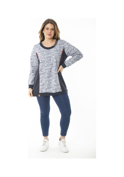 Şans Kadın Büyük Beden Lacivert Süs Düğme ve Kup Detaylı Sweatshirt 65n37121-lacivert Lacivert