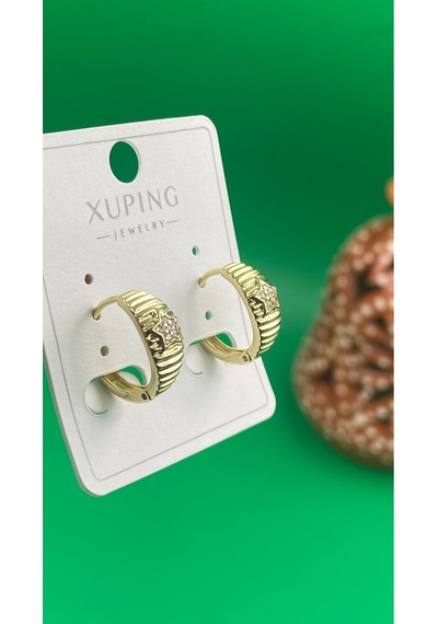 Xuping Altın Renginde Yıldız Detaylı Zirkon Taşlı Halka Çelik Kadın Küpe Gold