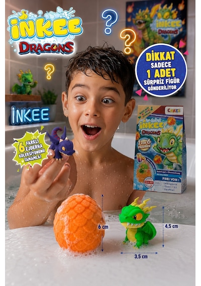 Ejderha Temalı Inkee Sürpriz Banyo Bombası Figürlü Dragons Oyuncağı 100 G 13x7,5x6 Cm