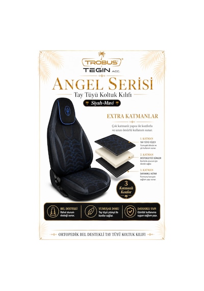 Seat Leon 2005 Ve Sonrası Uyumlu Angel Serisi Tay Tüyü Koltuk Kılıfı Siyah Mavi