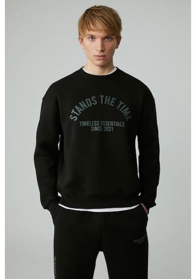 Grımelange Norton Erkek Yuvarlak Yaka 3 İplik Siyah Sweatshirt Siyah