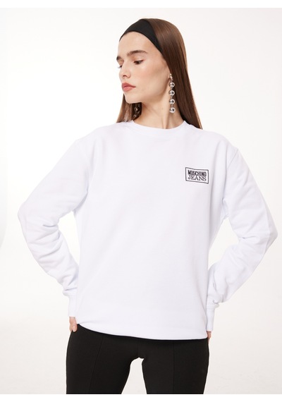 Moschino Jeans Bisiklet Yaka Düz Beyaz Kadın Sweatshırt A1713