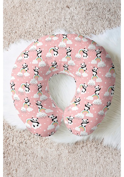 Panda Gökkuşağı Bulutlu Boyun Yastığı - Sevimli Pembe Pastel Çocuk & Yetişkin Seyahat Yastığı Adaçayı Kireçtaşı