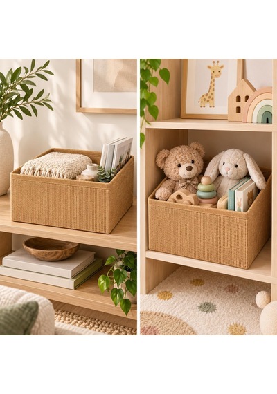 Harmony Jüt Tekli Organizer Katlanabilir Düzenleyici Jüt Sepet, 27 27 13 Cm, Bej