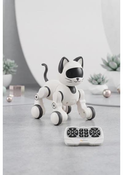 Akıllı Robot Kedi Zeka Dolu Eğitici Uzaktan Kumandalı Sesli Ve Hareketli Oyuncak Kedi Beyaz