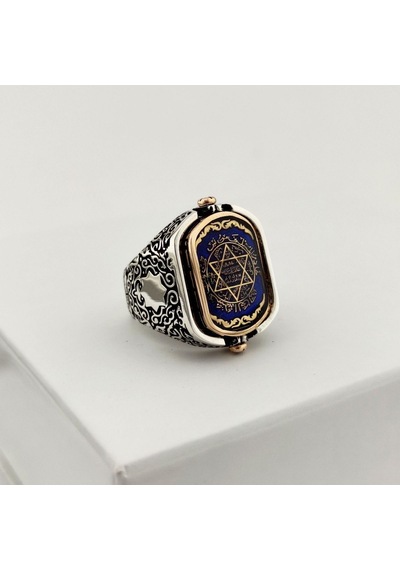 925 Ayar Otantik Motifli Çift Taraflı Mührü Süleyman Gümüş Yüzük Silver
