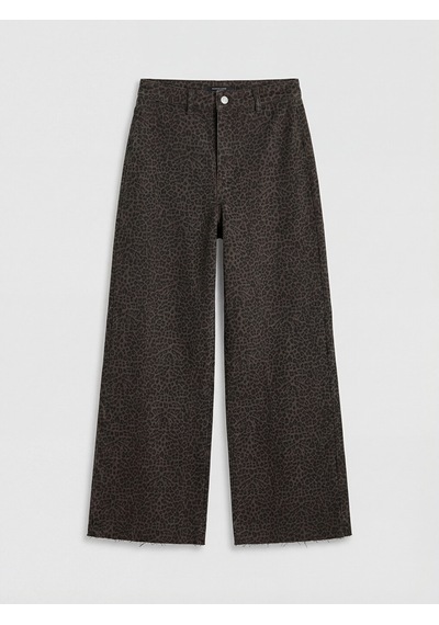 Lcw Modest Kahverengi Wideleg Leopar Desenli Kadın Jean Pantolon