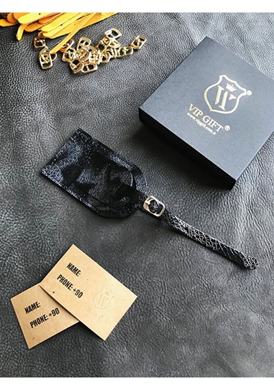 Vip Gift Voyager Bagaj Isimlik Valiz Bavul Etiketi Hakiki Deri Gri