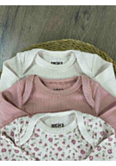 Bebicix Çiçek Baskılı Yenidoğan Organik Pamuk Kız Bebek 3lü Zıbın Çıtçıtlı Badi S Et Çok Renkli