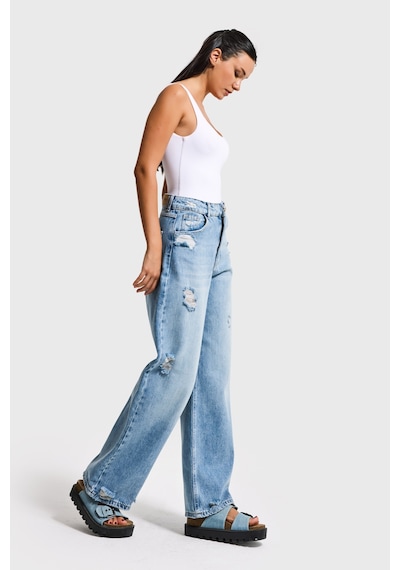 it's basic Kadın Kot Rengi 12s6-32 Mega Baggy Fit Yırtık Detaylı Denim Jean Mavi