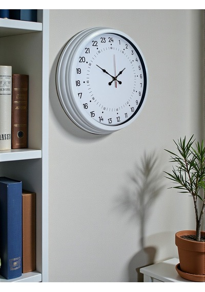 Beyaz 40 Cm Metal 24 Saat Göstergeli Özel Tasarım Duvar Saati