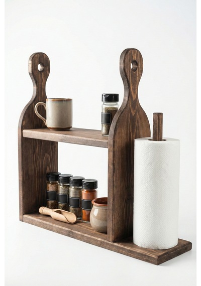 Bel&co Home Masif Ahşap Mutfak Rafı Havluluklu Baharatlık 47 Cm Ceviz