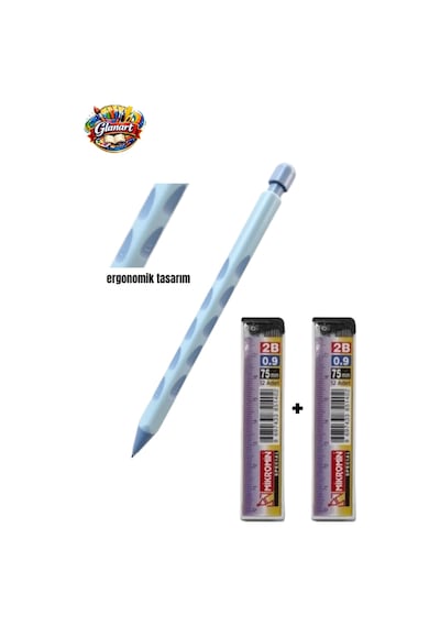 Ergonomik Tasarımlı 0,9 Mm Uçlu Kalem Seti 1 Adet Kalem , 2 Adet Uç Set Mavi