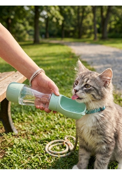 Taşınabilir Evcil Hayvan Su Matarası Ve Mama Kabı 2'si 1 Arada - 350 Ml Su / 170 Ml Mama Kapasiteli