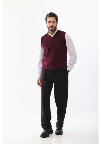 Günay Erkek V Yaka Yün Süveter 0108 Bordo