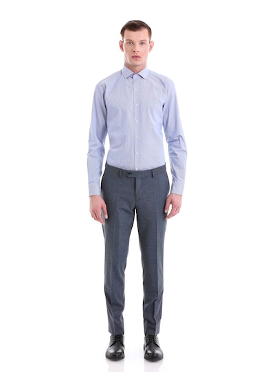 Hatemoğlu Mavi Comfort Fit Desenli 100% Pamuklu İtalyan Yaka Uzun Kollu Sp Mavi