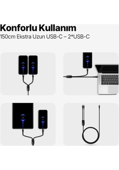 Alumicable Duo Usb-c 2 Usb-c 100w 150cm Hızlı Şarj Kablosu 2dk55s