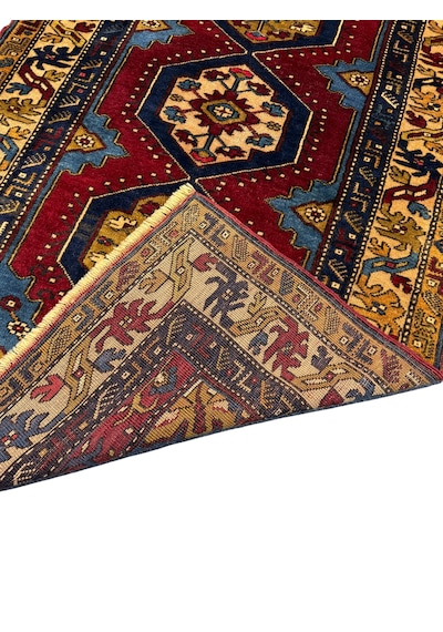 El Dokuma Eski Yahyalı Halısı 106x180 Kök Boya %100 Yün Halı Kırmızı