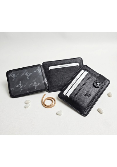 Passtell %100 Hakiki Deri Trend Model Minimalist Unisex Kredi Kartlık Ve Cüzdan Ebatlar 11,5 Cm /8,5 Cm Siyah