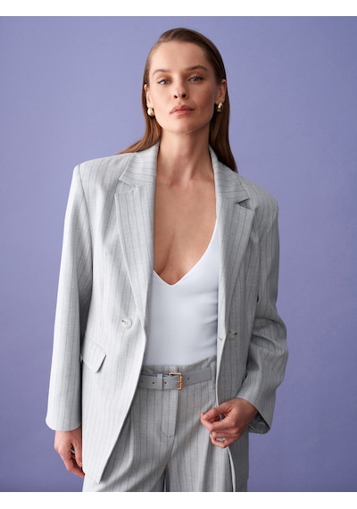 Dilvin 60803 Yan Düğme Detaylı Blazer-gri