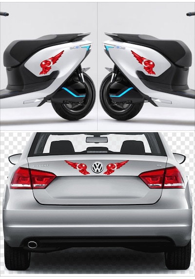 Kanatlı Türk Bayrağı - Ay Yıldız - Türk Sticker -araba - Oto - Motosiklet -karavan Sticker Etiket 00002 15x15 Cm