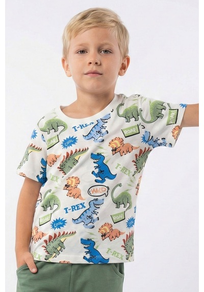 Breeze Erkek Çocuk Tişört Eğlenceli Dinozorlar 2-6 Yaş, Beyaz