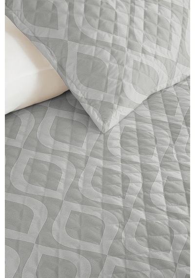 Gri Geometrik Modern Genç Odası Tek Kişilik Pike Takımı-antrasit Minimal 160x220 Cm Yatak Örtüsü Mumlu Saten Serabı